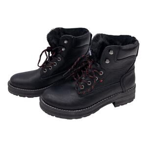 EMMSHU Combat Boots  Black Faux Fur Tongue Migas Lace Up 7 Women's